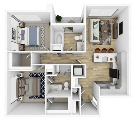 Floor plan for 2 beds, 2 baths, 1003 sqft